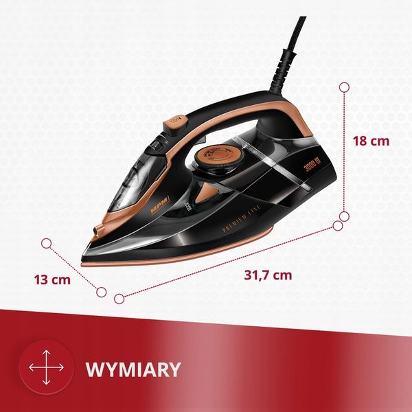 Żelazko parowe ze stopą ceramiczną 3000W czarne mocne MPM MZE-24/C zdjęcie 13