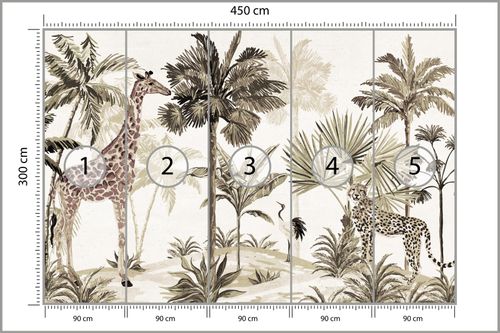 Fototapeta Ścienna Natura Dżungla Dzikie ZWIERZĘTA Styl Boho 450cm x 300cm na Arena.pl