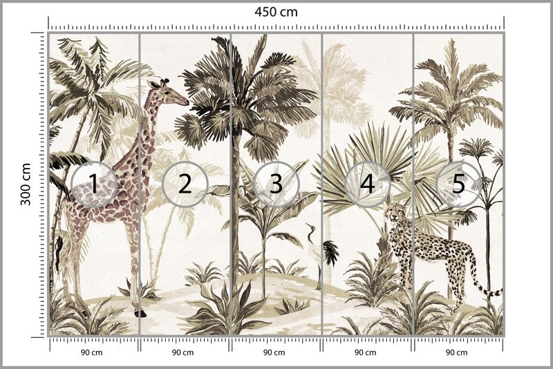 Fototapeta Ścienna Natura Dżungla Dzikie ZWIERZĘTA Styl Boho 450cm x 300cm zdjęcie 2