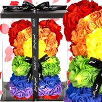 MIŚ Z RÓŻ 30cm TĘCZOWY PUDEŁKO BUKIET RÓŻ KWIATÓW WALENTYNKI PREZENT+20LED