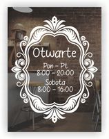 Naklejka zapraszamy godziny otwarcia na witrynę drzwi szybę 23x45 cm