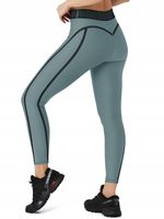 Legginsy Damskie Sportowe Do Jogi Z Wysokim Stanem Kryjące Szaro Zielone M