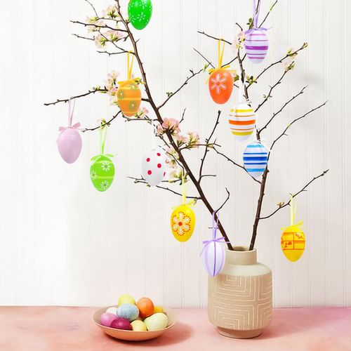 24 Kolorowe Jajka Wielkanocne - Ozdoby Wiszące, Ręcznie Malowane Pisanki na Arena.pl
