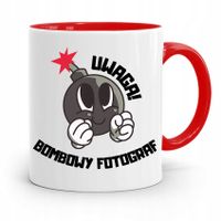 Kubek Czerwony Fotografa Uwaga Bombowy Fotograf Z Nadrukiem Ze Zdjęciem