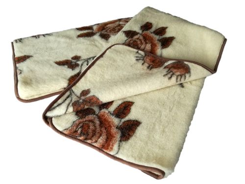 Koc Wełniany 200X200 Merynos Australijski Brązowe Róże Indygosklep.pl na Arena.pl