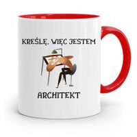 Kubek Czerwony Architekta Kreślę Więc Jestem Z Nadrukiem Ze Zdjęciem