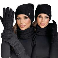 KOMPLET DAMSKI CZAPKA KOMIN GOLF RĘKAWICZKI ZESTAW CIEPŁY ALPAKA