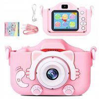 APARAT CYFROWY DLA DZIECI KAMERA HD + ETUI KOTEK RÓŻOWY X5 GRY SMYCZ