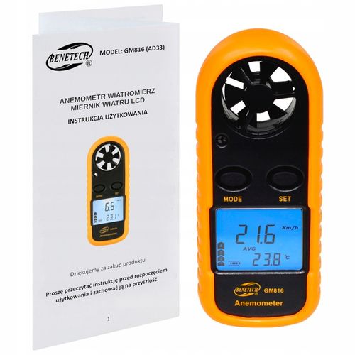 Anemometr Wiatromierz Miernik Prędkości Wiatru i Pomiar Temperatury LCD na Arena.pl