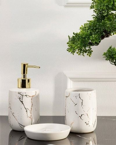 Komplet łazienkowy Lua White zestaw 3 el pojemnik dozownik mydelniczka GLAM na Arena.pl