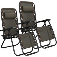 Leżak ogrodowy grawitacyjny składany brązowy zestaw 2 szt