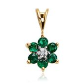 złoty wisiorek kwiatek - szmaragdy i brylant