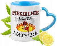 Dla Matyldy Kubek Błękitny Z Uszkiem W Kształcie Serca Na Prezent Na Kawę