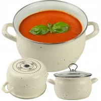 GARNEK TRADYCYJNY EMALIOWANY 4L BIAŁY PROSTY GAZ INDUKCJA KREMOWY HELENA