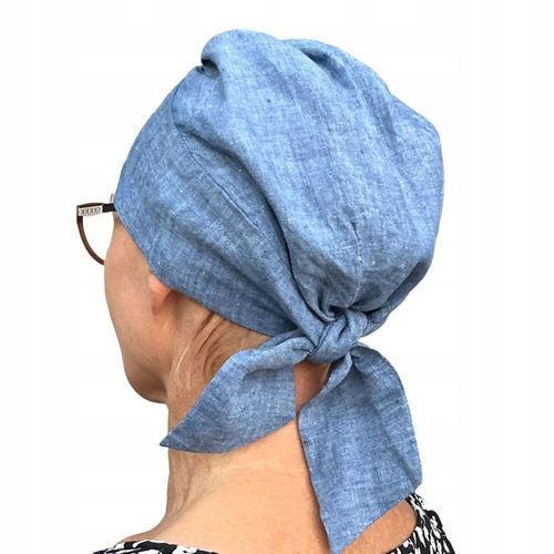Chusta z daszkiem Tess jeans len czapka marszczona także po chemioterapii na Arena.pl