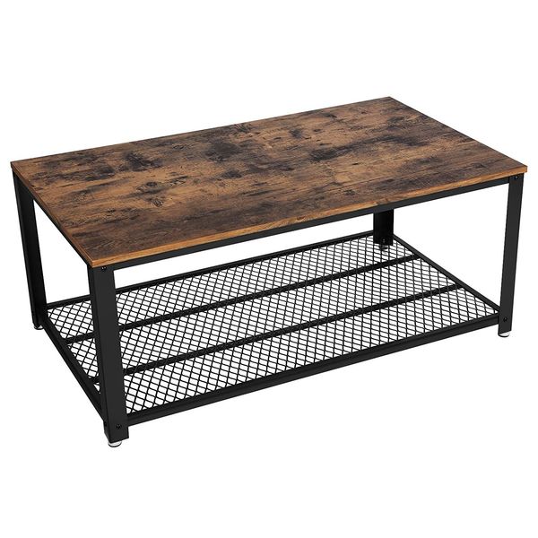 Stolik kawowy z półką 106x60 cm rustykalny brąz styl loft zdjęcie 1