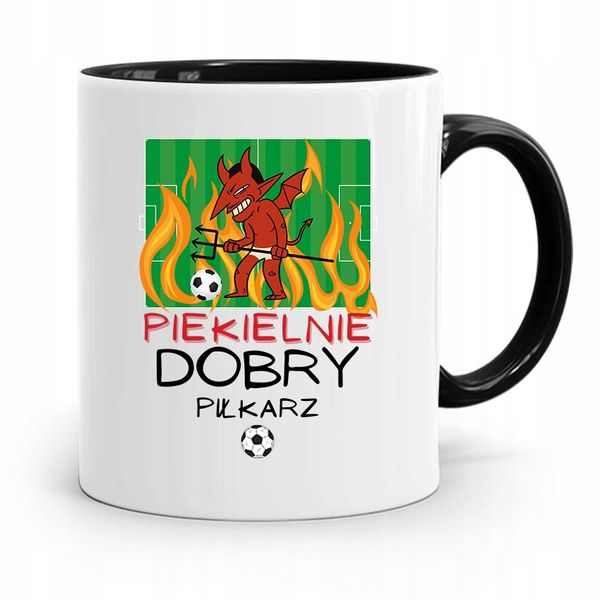 Kubek Czarny Dla Piekielnie Dobrego Piłkarza Z Nadrukiem Ze Zdjęciem zdjęcie 1