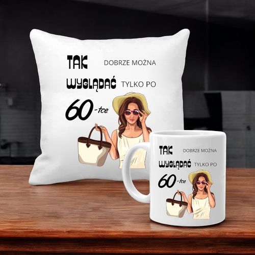 PODUSZKA I KUBEK PREZENT NA URODZINY 40 50 60 LAT DOWOLNY WIEK I IMIĘ na Arena.pl