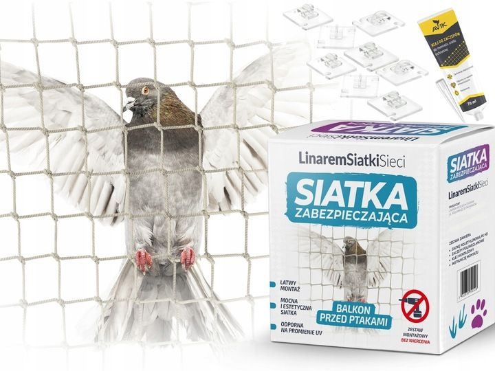 ZESTAW SIATKA NA BALKON 6x3m NA GOŁĘBIE PRZECIW PTAKOM MONTAŻ BEZ WIERCENIA zdjęcie 1
