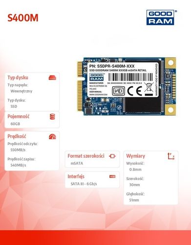 GOODRAM Dysk SSD S400M  60GB mSATA3 Bulk na Arena.pl