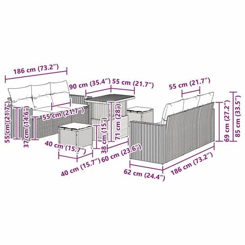 Zestaw Sof na Ogród 9 pcs Czarny polirattan na Arena.pl