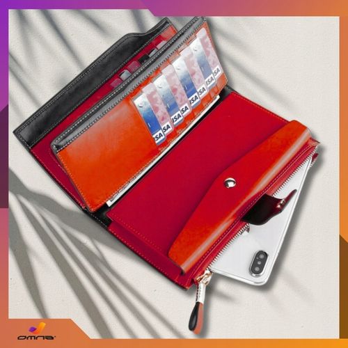 Portfel damski skórzany duży lakierowany pojemny RFID z paskiem czerwony na Arena.pl