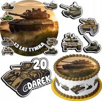 ZESTAW OPŁATEK NA TORT 20CM + 17 POSTACI - WOJSKO CZOŁG + IMIĘ 15CM 18CM