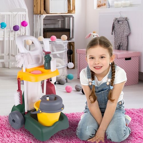 ZESTAW SPRZATAJĄCY DO ZABAWY DLA DZIECI MOP WIADERKO MIOTŁA WÓZEK NA KOŁACH na Arena.pl