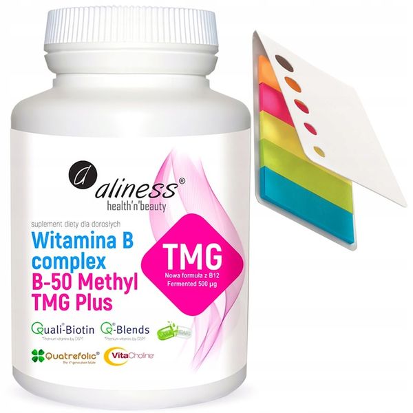 Aliness Witamina B Complex B-50 METHYL TMG PLUS STRES PAMIĘĆ vege 100 kaps zdjęcie 8