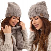 KOMPLET DAMSKI CZAPKA BEANIE SZALIK SZAL ZESTAW CIEPŁY MODNY MOKKA