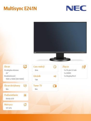 Monitor 24 Multisync E241N IPS DP HDMI Czarny na Arena.pl