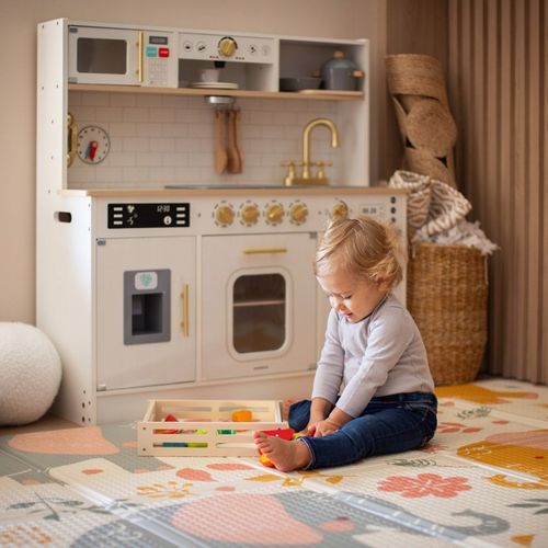 Duża Interaktywna Edukacyjna Drewniana Kuchnia z Oświetleniem LED 2 Poziomy na Arena.pl