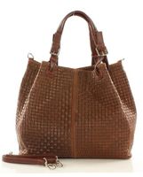 Modna torebka damska skórzany koszyk MARCO MAZZINI - Carina Treccia brązowa