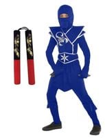 Strój BLACK NINJA SKORPION WOJOWNIK MIĘŚNIE 110/122+NUNCHAKU