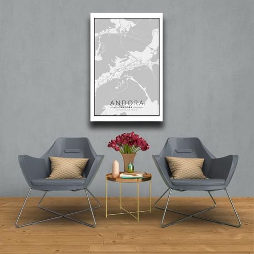 Andora mapa czarno biała - obraz na płótnie 90x120 cm na Arena.pl