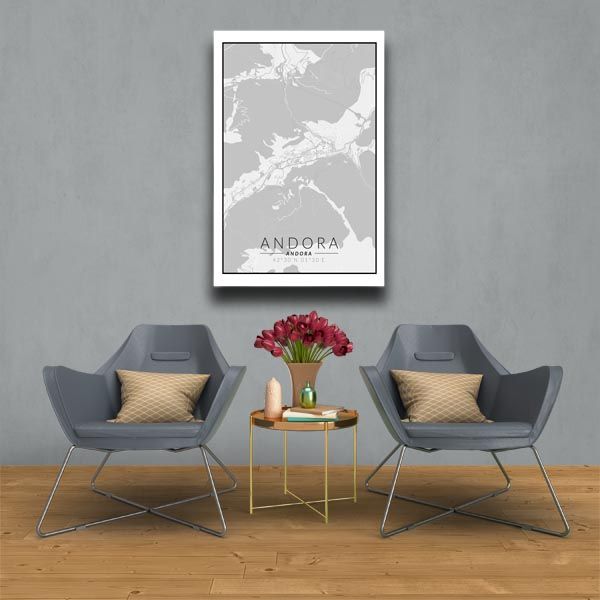 Andora mapa czarno biała - obraz na płótnie 90x120 cm zdjęcie 2
