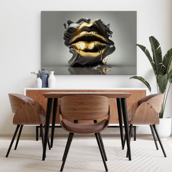 Obraz Ścienny ABSTRAKCYJNE Złote Usta Modny Wzór Efekt 3D 120cm x 80cm zdjęcie 5