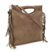 VERA PELLE torebka zamszowa listonoszka boho z frędzlami V406 taupe