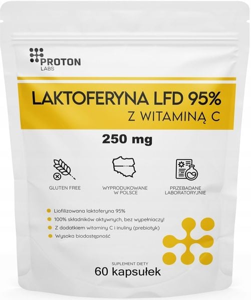 PROTON LABS Laktoferyna LFD 95% 250mg + wit C 60 kaps (30 porcji) zdjęcie 1