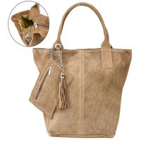 Włoska Torebka Skórzana Zamszowa A4 Shopperka taupe T49