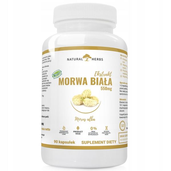 Morwa Biała Ekstrakt 550mg 10:1 Niski cukier 90kap zdjęcie 1