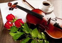 Fototapeta 3D kuchenna gitara róże kwiaty 260x200