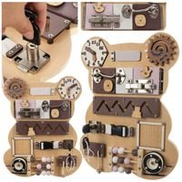 Tablica Manipulacyjna Sensoryczna 14w1 Edukacyjna Drewniana Miś dla Dzieci