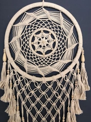 Makrama na Ścianę Boho Łapacz Snów Wiszący Ozdoba Ścienna ze Sznurka Duży na Arena.pl