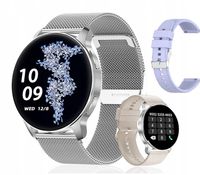 Smartwatch damski zegarek srebrny z funkcjami krokomierz,puls + 2 paski