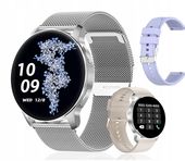 Smartwatch damski zegarek srebrny z funkcjami krokomierz,puls + 2 paski