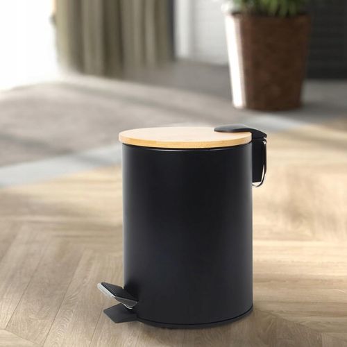 ŁAZIENKOWY KOSZ NA ŚMIECI 3L OKRĄGŁY CZARNY MAT BAMBUS Z PEDAŁEM na Arena.pl
