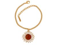 pozłacana bransoletka z białym kwiatem i bursztynem z kolekcji amber