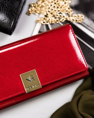 duży, pojemny portfel damski ze skóry lakierowanej na zatrzask - rovicky na Arena.pl