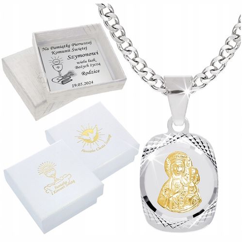 ŁAŃCUSZEK SREBRNY MEDALIK KOMUNIJNY MATKA BOSKA DO KOMUNII NA CHRZEST 50 cm na Arena.pl